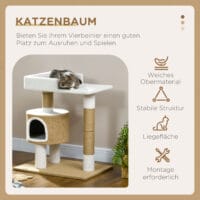 Braun-weisser Kratzbaum mit Katzenhöhle und Liegefläche, 79cm hoch, bietet Komfort und Platz zum Entspannen.
