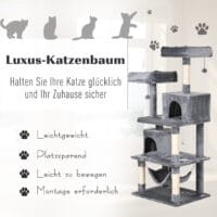 Kratzbaum mit gemütlicher Katzenhöhle und robusten Sisalstämmen, ein vielseitiger Kletterbaum, Masse 60x50x145cm.