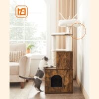 Kratzbaum mit integrierter Katzentoilette, Holz Vintage Braun
