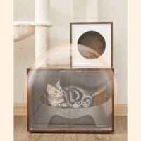 Kratzbaum mit integrierter Katzentoilette, Holz Vintage Braun