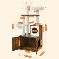 Kratzbaum mit integrierter Katzentoilette, Holz Vintage Braun