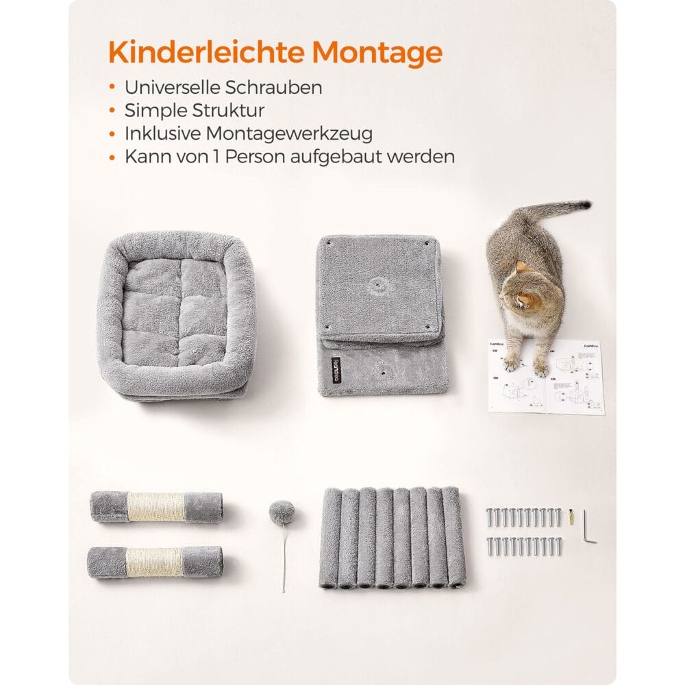 Katzenbaum Katzenwohnung für kleine Katzen, 67cm, Plüsch Hellgrau