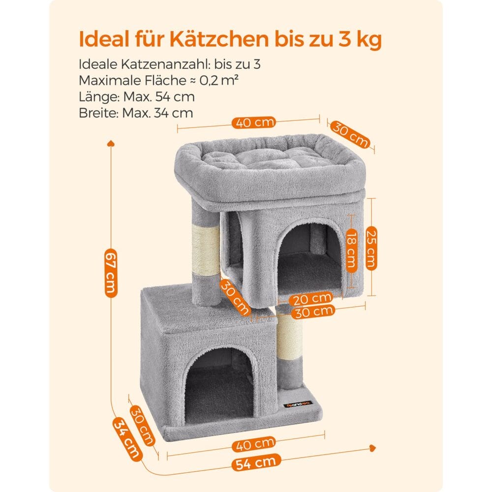 Katzenbaum Katzenwohnung für kleine Katzen, 67cm, Plüsch Hellgrau