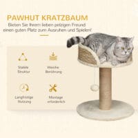 Cremeweisser Kratzbaum für kleine Katzen mit integriertem Spielball, 49cm hoch, ideal für erste Klettererfahrungen.