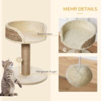 Cremeweisser Kratzbaum für kleine Katzen mit integriertem Spielball, 49cm hoch, ideal für erste Klettererfahrungen.