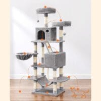 Spielturm Kratzbaum Kletterturm, Holz Weiss, 144cm hoch