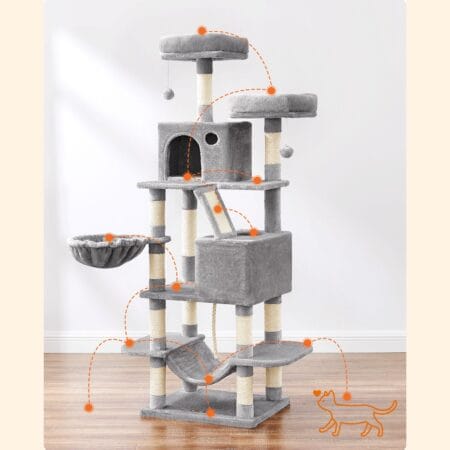 Spielturm Kratzbaum Kletterturm, Holz Weiss, 144cm hoch
