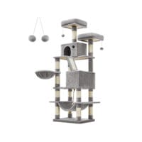 Spielturm Kratzbaum Kletterturm, Holz Weiss, 144cm hoch