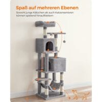 Stabiler mehrstöckiger Kratzbaum, 155cm, Plüsch Hellgrau