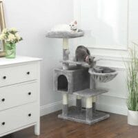 Mehrstufige Katzenwohnung Kratzbaum, 110cm Höhe, Plüsch Hellgrau