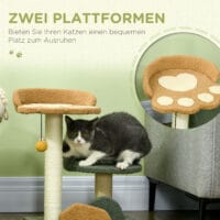 Beiger Kratzbaum mit Spielball, 52cm hoch, leicht zu bewegen, ideal für flexible Platzierung.