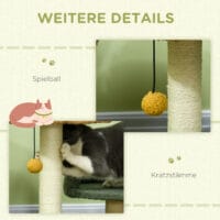 Beiger Kratzbaum mit Spielball, 52cm hoch, leicht zu bewegen, ideal für flexible Platzierung.