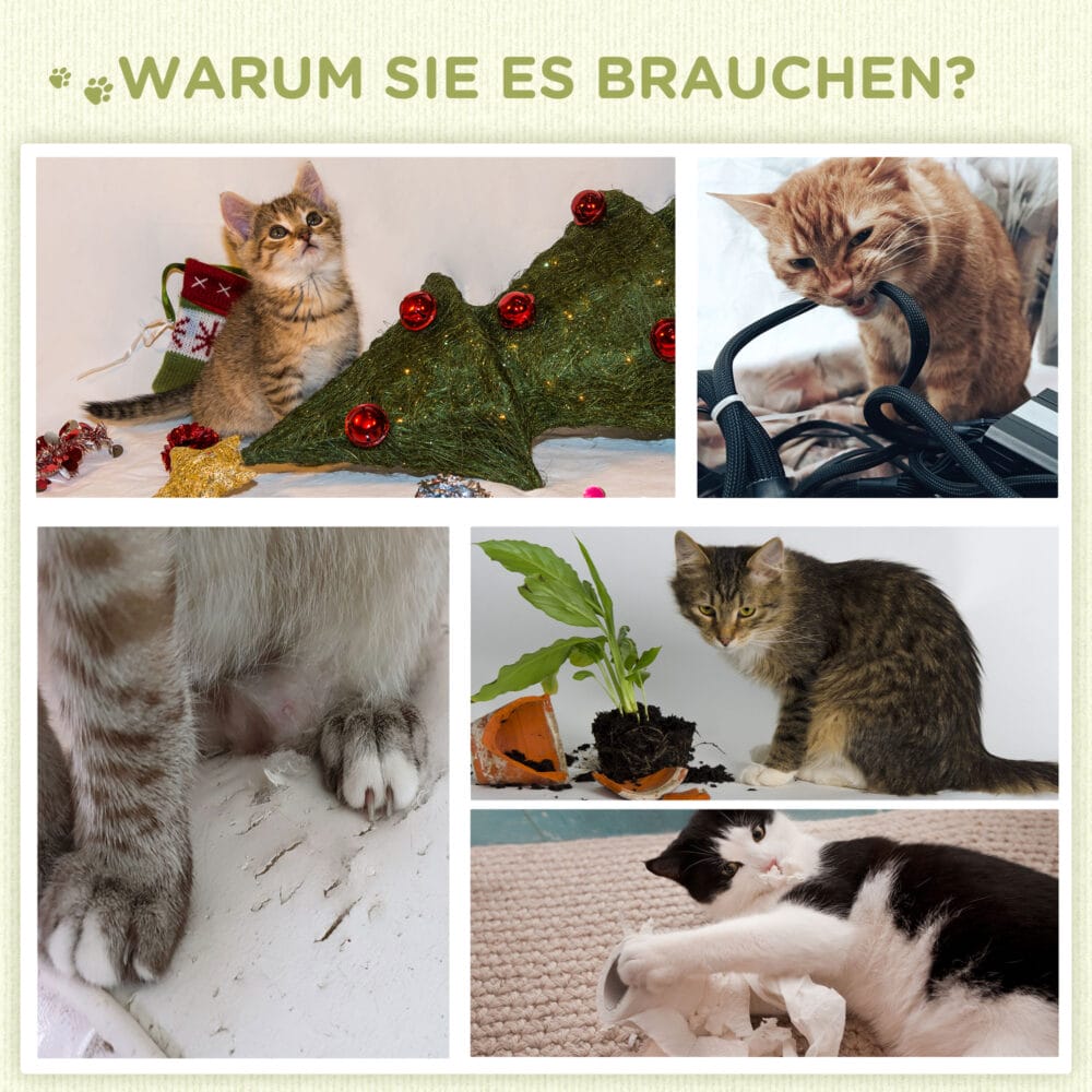 Beiger Kratzbaum mit Spielball, 52cm hoch, leicht zu bewegen, ideal für flexible Platzierung.