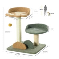 Beiger Kratzbaum mit Spielball, 52cm hoch, leicht zu bewegen, ideal für flexible Platzierung.