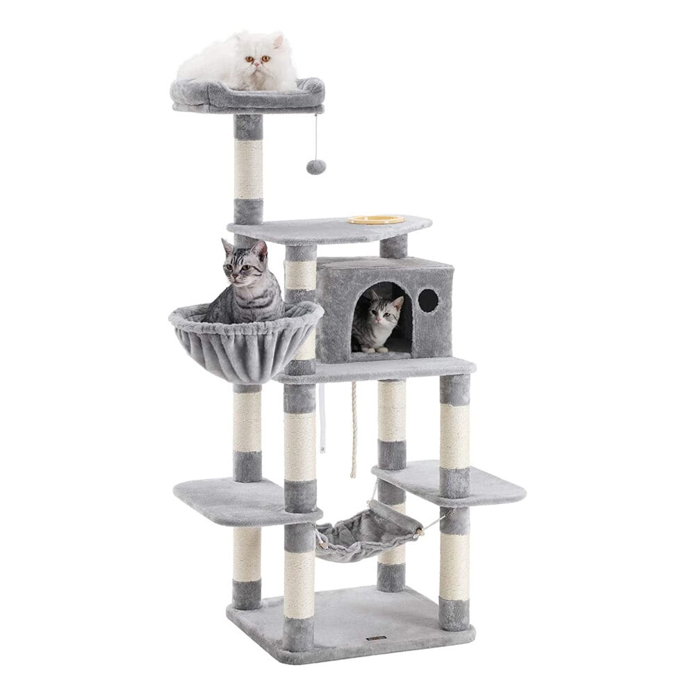 Spielturm Kratzbaum für Katzen, 164cm, Plüsch Hellgrau