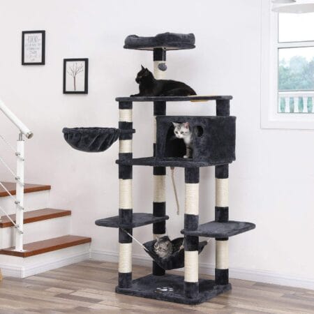Spielturm Kratzbaum stabil für große Katzen, 164cm, Plüsch Rauchgrau