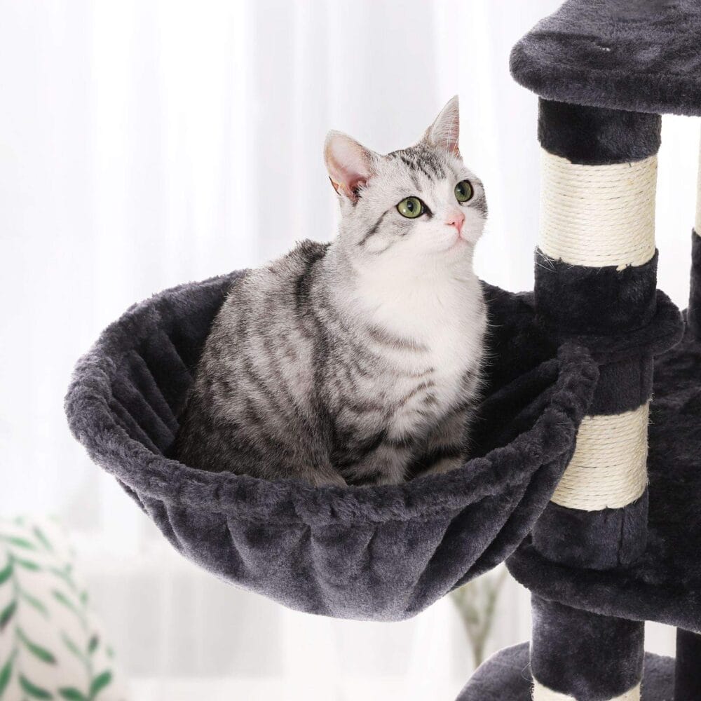 Spielturm Kratzbaum stabil für große Katzen, 164cm, Plüsch Rauchgrau