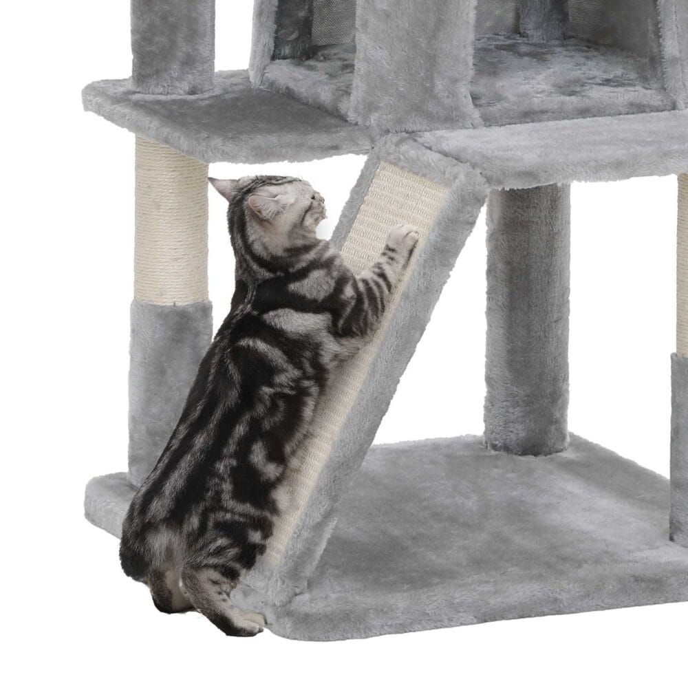 Stabiler Kratzbaum für große Katzen, Holz, hellgrau