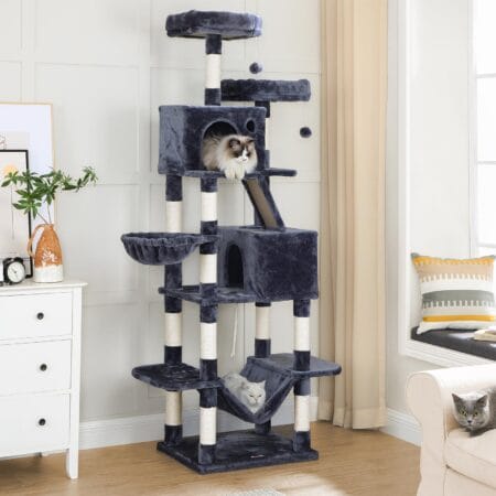 XXL Katzenwohnung Kratzbaum mehrstufig, 206cm, Plüsch Rauchgrau