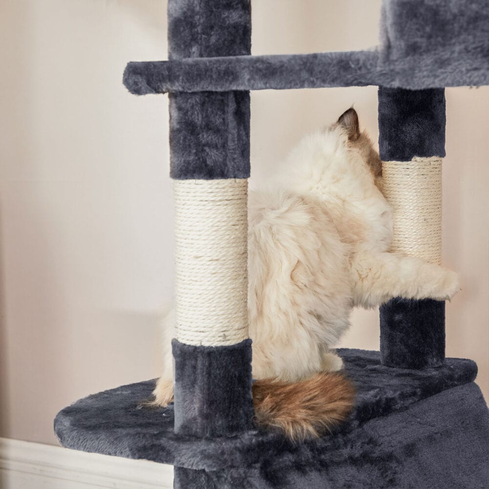 XXL Katzenwohnung Kratzbaum mehrstufig, 206cm, Plüsch Rauchgrau