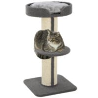 Graue stabile Kratzsäulen für Katzen mit integrierter Plattform, ideal zum Krallenwetzen und Klettern.