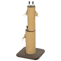 Brauner 2-in-1 Kratzstamm aus Jute mit Feder-Spielzeug, 78cm hoch, ideal zum Kratzen und Spielen.