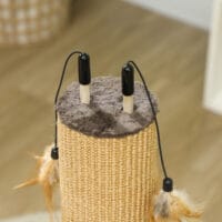 Brauner 2-in-1 Kratzstamm aus Jute mit Feder-Spielzeug, 78cm hoch, ideal zum Kratzen und Spielen.