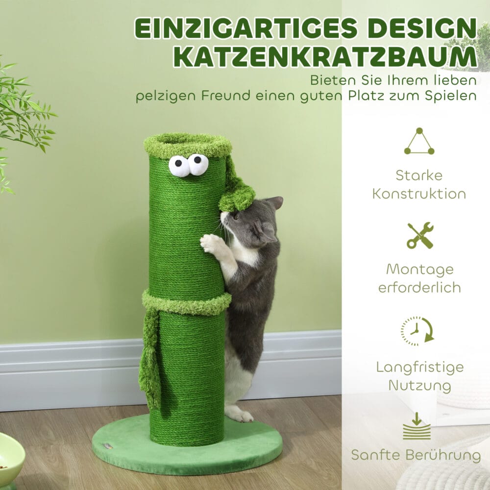 Grüner Sisal-Kratzstamm für den Innenbereich, 63cm hoch, ein kompakter und effektiver Kratzplatz.