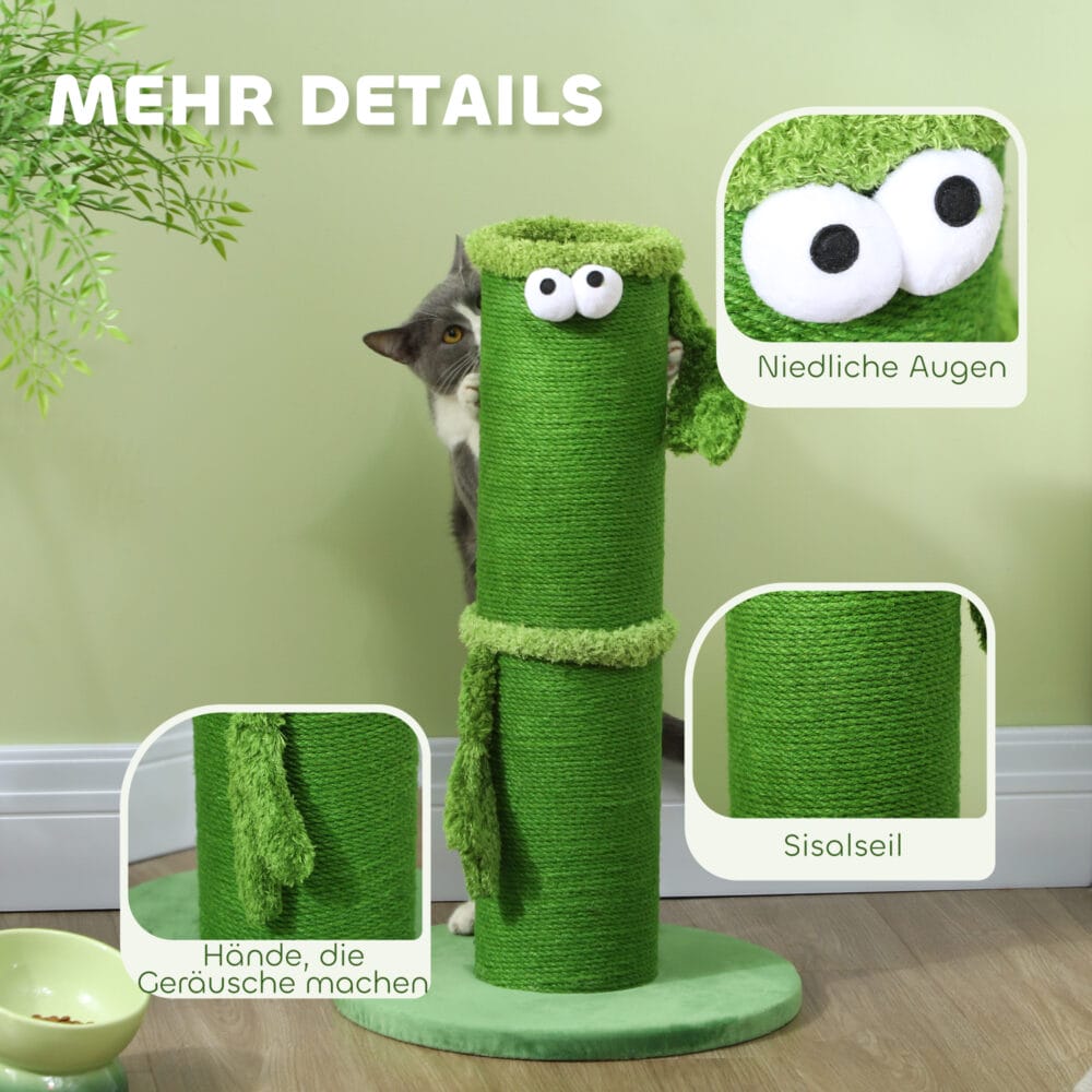 Grüner Sisal-Kratzstamm für den Innenbereich, 63cm hoch, ein kompakter und effektiver Kratzplatz.