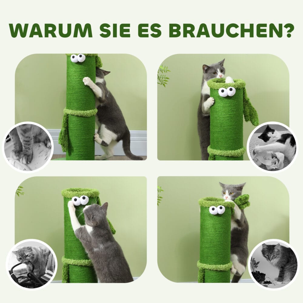 Grüner Sisal-Kratzstamm für den Innenbereich, 63cm hoch, ein kompakter und effektiver Kratzplatz.