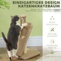 Cremeweisser Sisal-Kratzstamm mit Spielball, 54cm hoch, ideal für kleine Katzen und zum Krallenwetzen.