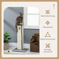 Grau-cremefarbener Sisal-Kratzstamm mit integriertem Spielball, 81cm hoch, perfekt zum Krallenwetzen und Spielen.