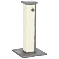 Grau-cremefarbener Sisal-Kratzstamm mit integriertem Spielball, 81cm hoch, perfekt zum Krallenwetzen und Spielen.
