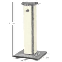 Grau-cremefarbener Sisal-Kratzstamm mit integriertem Spielball, 81cm hoch, perfekt zum Krallenwetzen und Spielen.