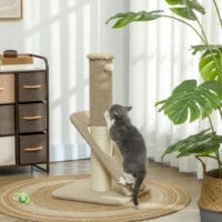 Cremeweisser Sisal-Kratzstamm mit Spielball für den Innenbereich, 84cm hoch, bietet Katzen eine ideale Möglichkeit zum Kratzen.