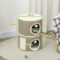 Dunkelgraue Kratztonne mit Höhle aus Sisal, 56cm hoch, für Katzen bis 5kg, bietet ausreichend Platz zum Verstecken.