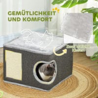 Dunkelgrau-cremeweisse Kratztonne aus Sisal, 35cm hoch, für Katzen bis 6kg, ein kompakter und effektiver Kratzplatz.