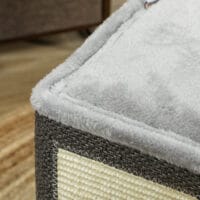 Dunkelgrau-cremeweisse Kratztonne aus Sisal, 35cm hoch, für Katzen bis 6kg, ein kompakter und effektiver Kratzplatz.