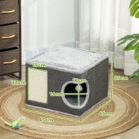 Dunkelgrau-cremeweisse Kratztonne aus Sisal, 35cm hoch, für Katzen bis 6kg, ein kompakter und effektiver Kratzplatz.