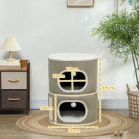 Kaffeebraun-cremeweisse Kratztonne aus Sisal, 69cm hoch, für Katzen bis 6kg, eine attraktive und funktionale Kratzmöglichkeit.