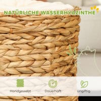 Hellbraune Kratztonne aus Wasserhyazinthe mit zwei Höhlen, 50cm hoch, belastbar bis 35kg, ideal für Katzen zum Kratzen und Verstecken.