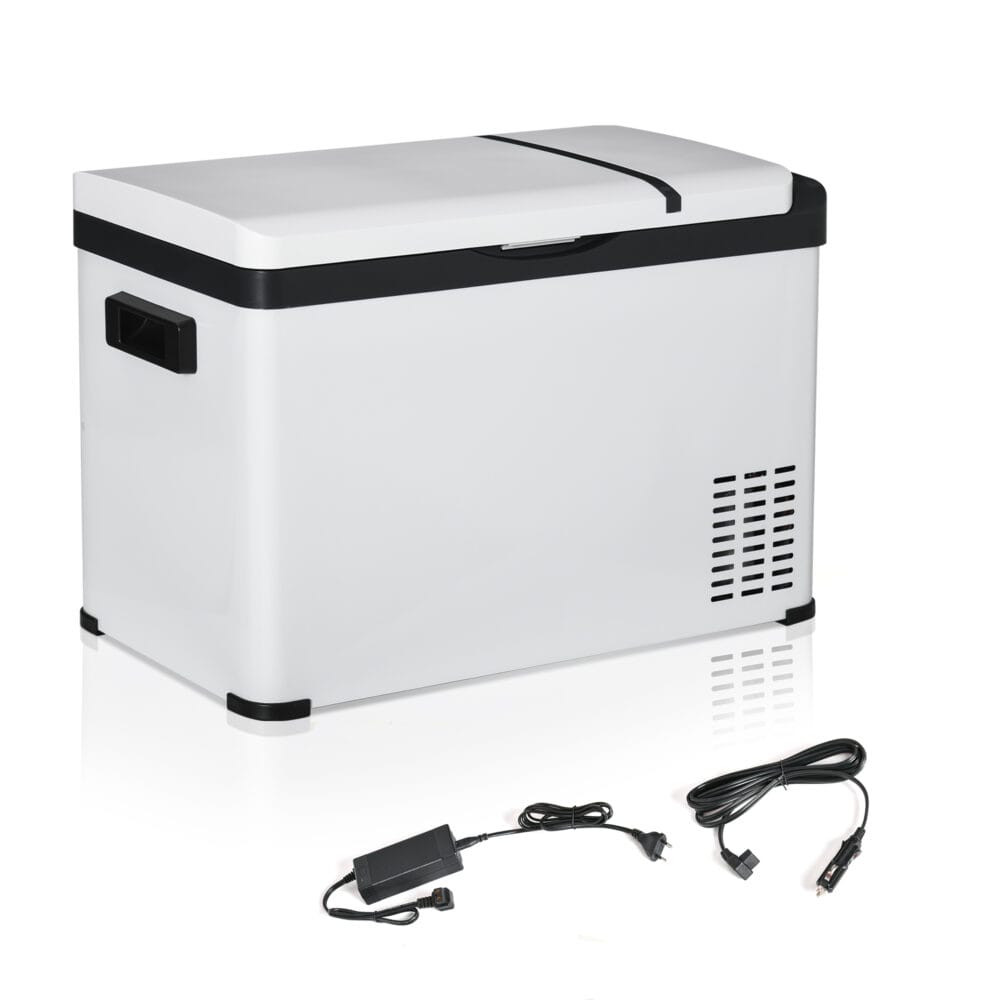 Kühlbox für Auto, 30L, elektrisch mit LCD-Anzeige, Farbe Weiß.