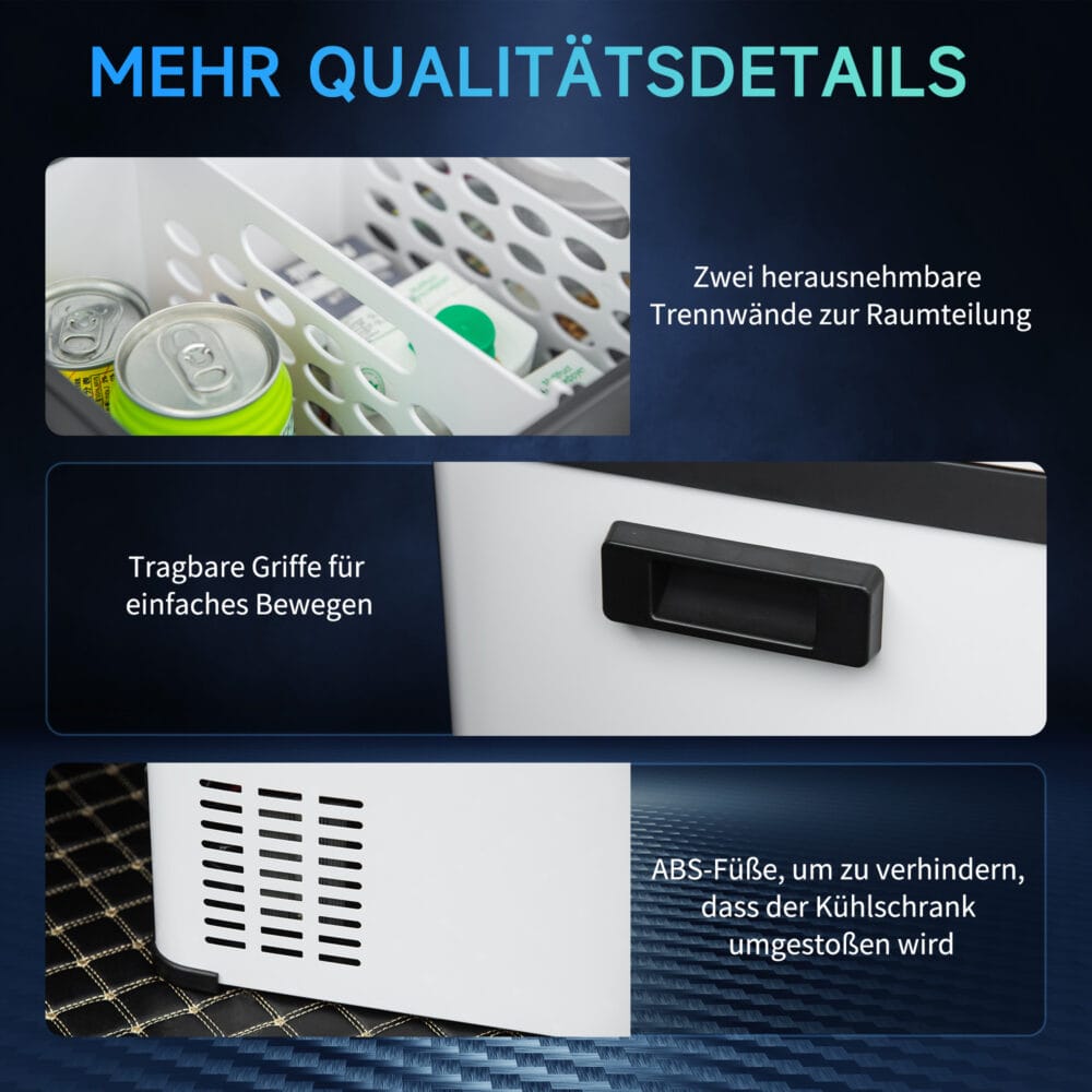 Kühlbox für Auto, 30L, elektrisch mit LCD-Anzeige, Farbe Weiß.