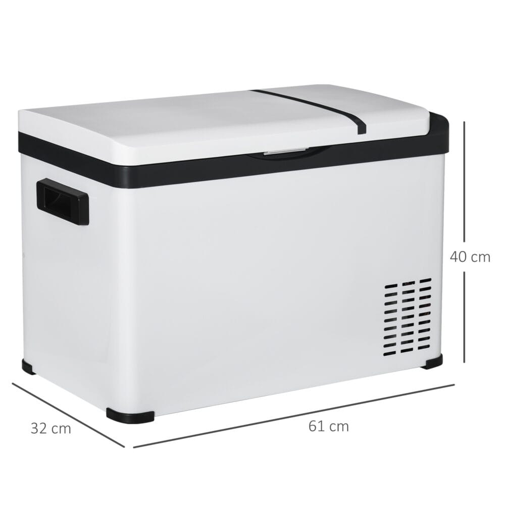 Kühlbox für Auto, 30L, elektrisch mit LCD-Anzeige, Farbe Weiß.