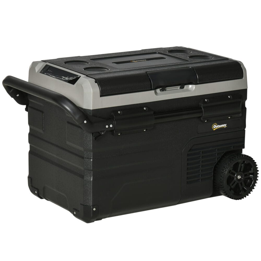 Kühlbox für Auto, 40L, mit LED, tragbar und leistungsstark, Farbe Grau & Schwarz.