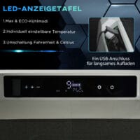 Kühlbox für Auto, 40L, mit LED, tragbar und leistungsstark, Farbe Grau & Schwarz.