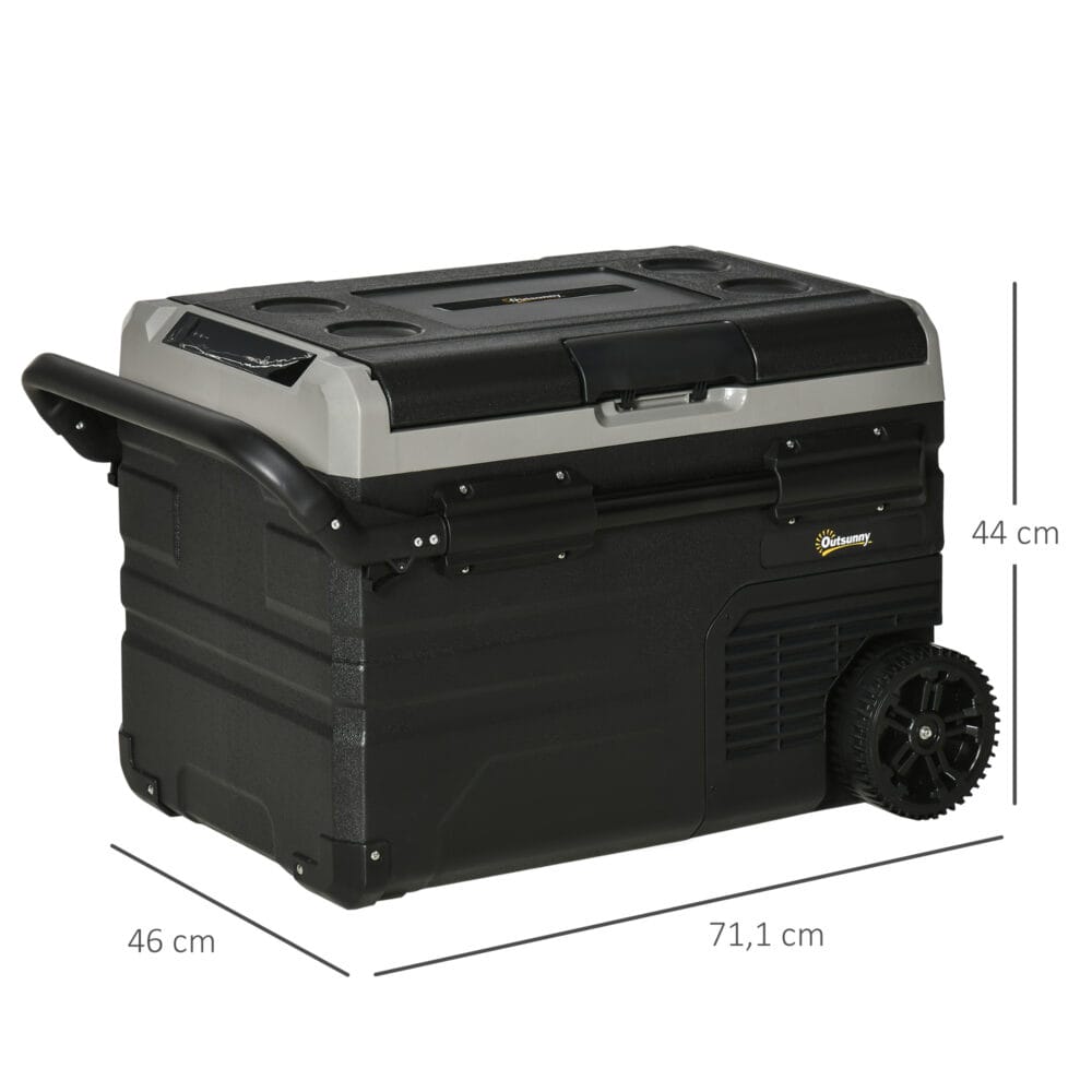 Kühlbox für Auto, 40L, mit LED, tragbar und leistungsstark, Farbe Grau & Schwarz.