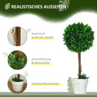 Ein 2er-Set künstlicher Buchsbäume in Grün, 60cm hoch und UV-beständig.