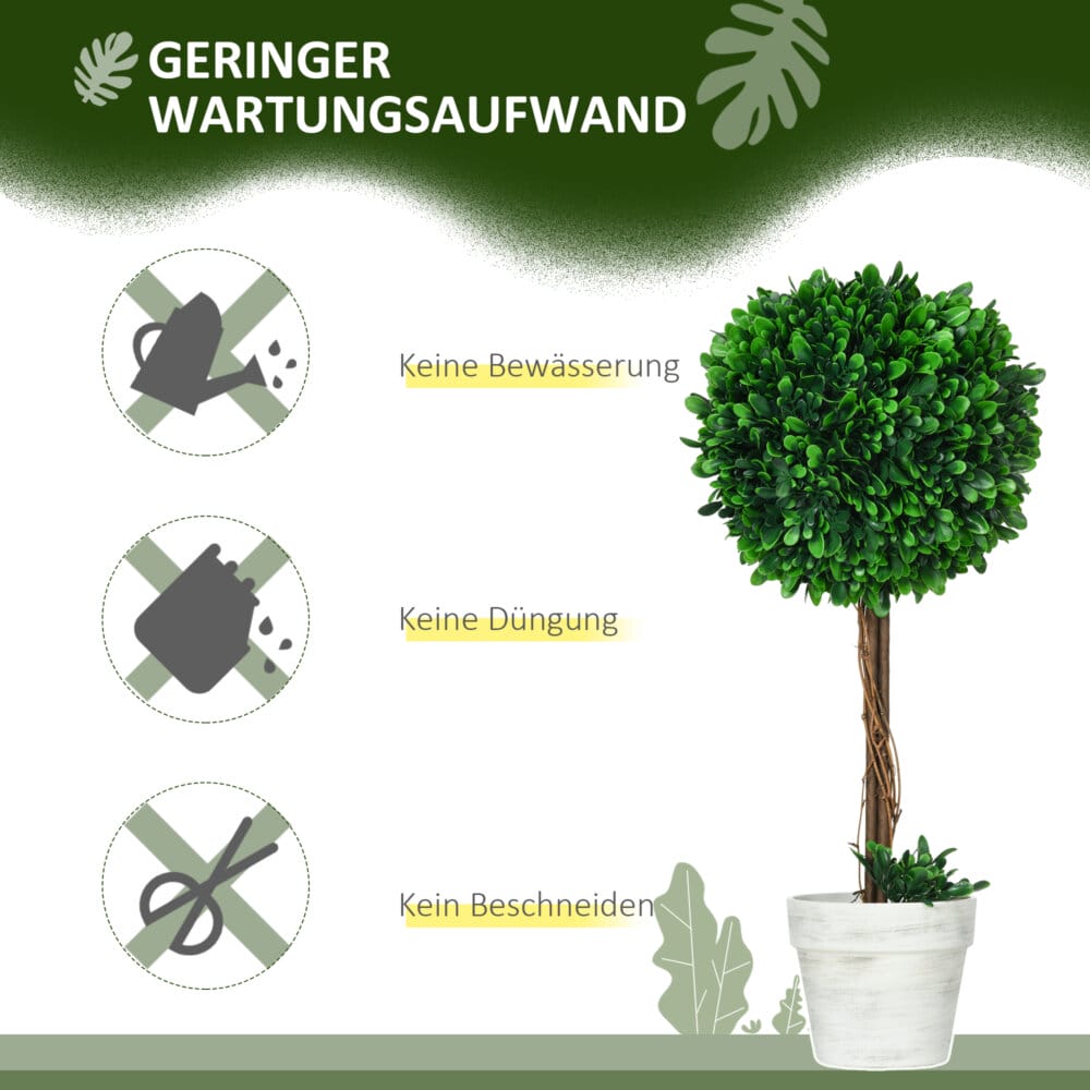 Ein 2er-Set künstlicher Buchsbäume in Grün, 60cm hoch und UV-beständig.