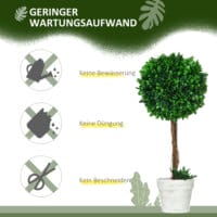 Ein 2er-Set künstlicher Buchsbäume in Grün, 60cm hoch und UV-beständig.